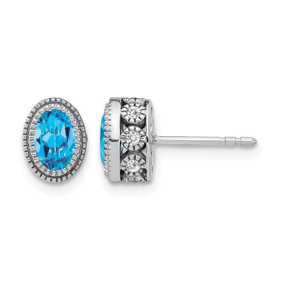 14K Weißgold Ohrringe mit ovalem blauem Topas und echten Diamanten