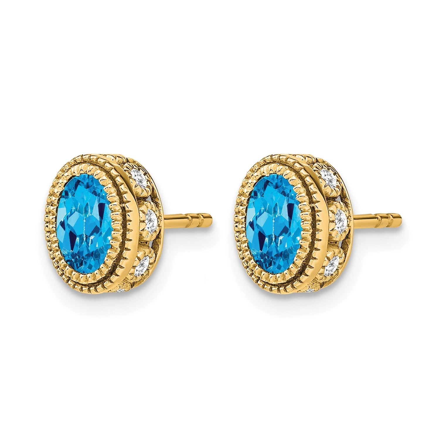 14K Gelbgold Ohrringe mit ovalem Blautopas und echten Diamanten
