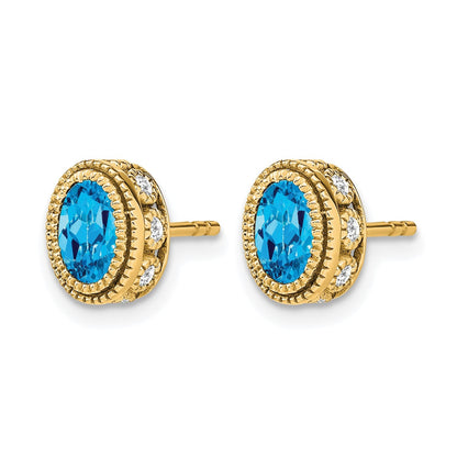 14K Gelbgold Ohrringe mit ovalem Blautopas und echten Diamanten