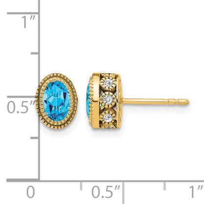 14K Gelbgold Ohrringe mit ovalem Blautopas und echten Diamanten