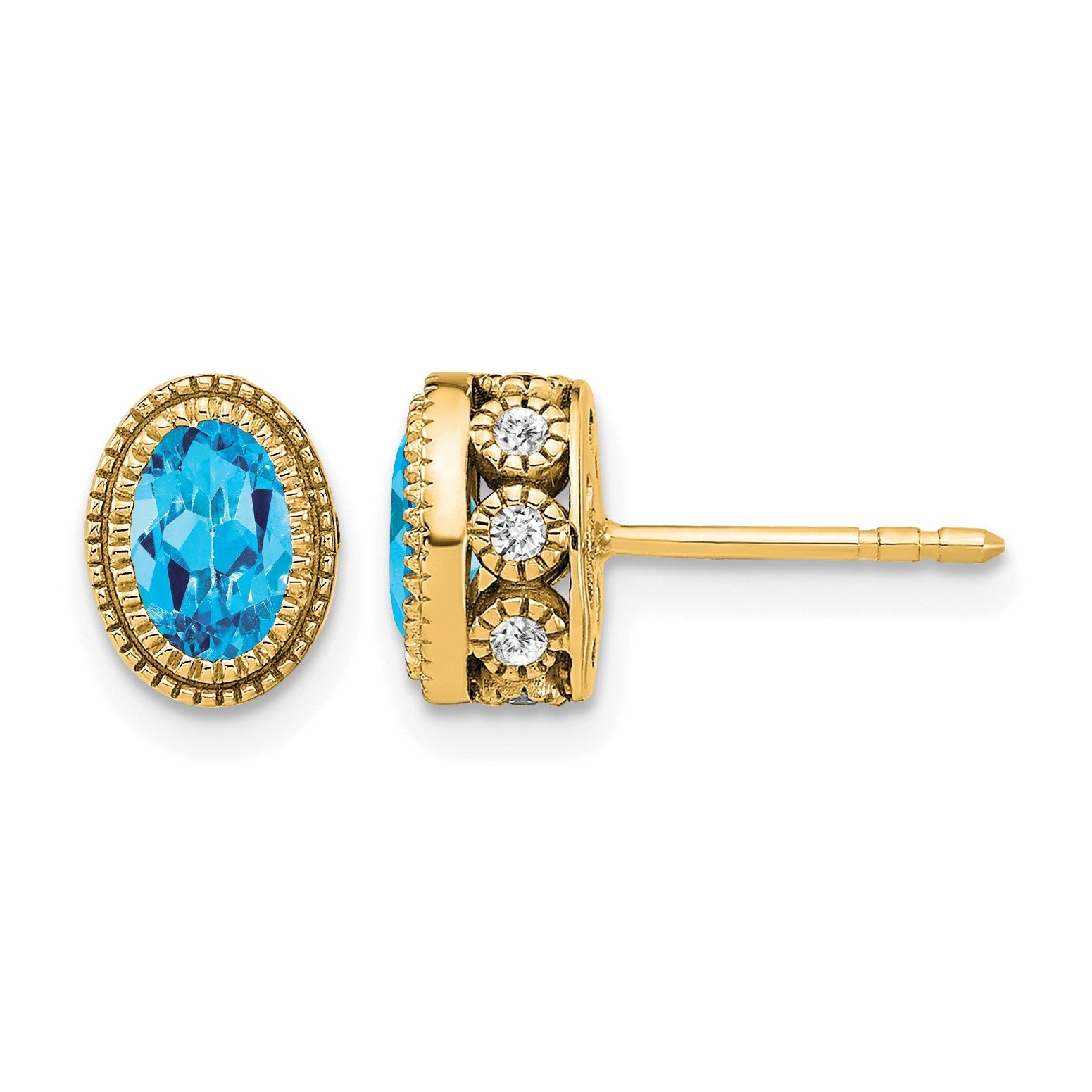 14K Gelbgold Ohrringe mit ovalem Blautopas und echten Diamanten
