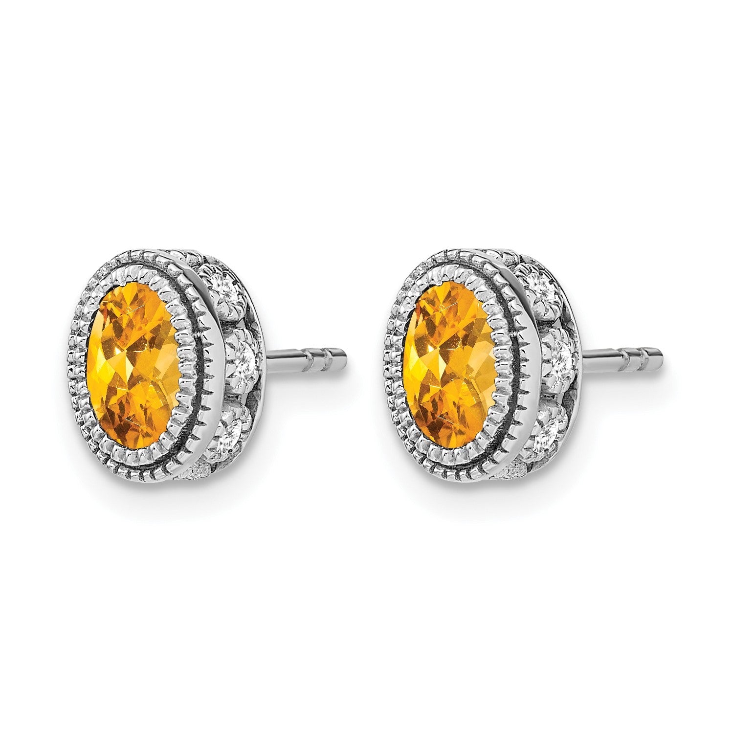 14K Weißgold Ohrringe mit ovalem Citrin und echten Diamanten