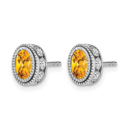14K Weißgold Ohrringe mit ovalem Citrin und echten Diamanten