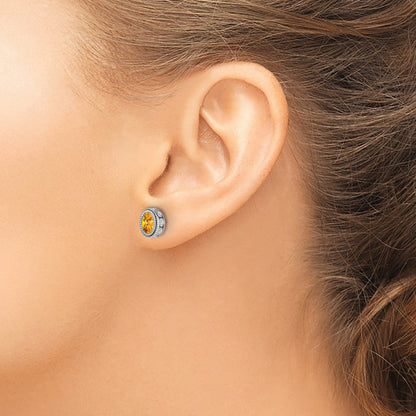 14K Weißgold Ohrringe mit ovalem Citrin und echten Diamanten