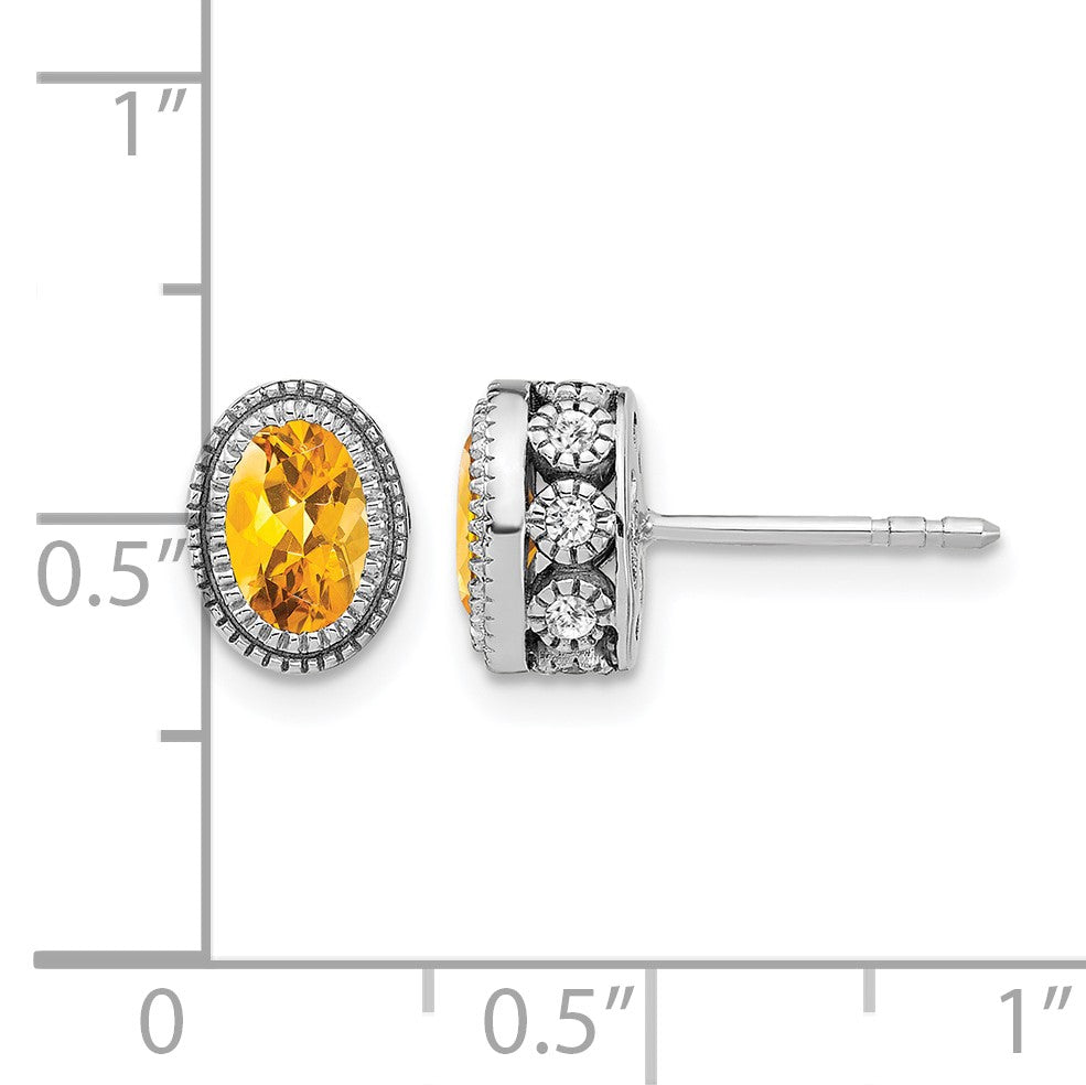 14K Weißgold Ohrringe mit ovalem Citrin und echten Diamanten