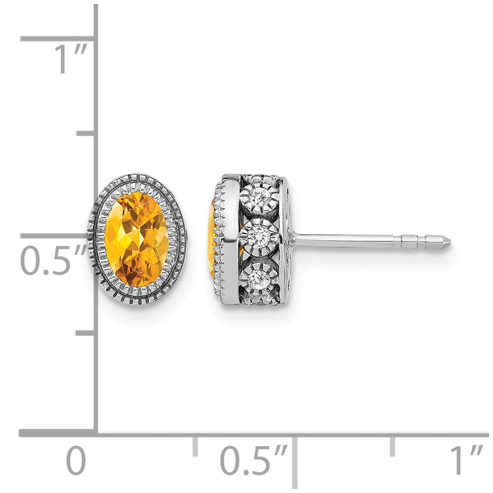 14K Weißgold Ohrringe mit ovalem Citrin und echten Diamanten