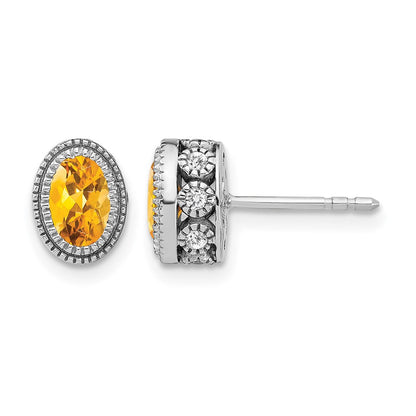 14K Weißgold Ohrringe mit ovalem Citrin und echten Diamanten