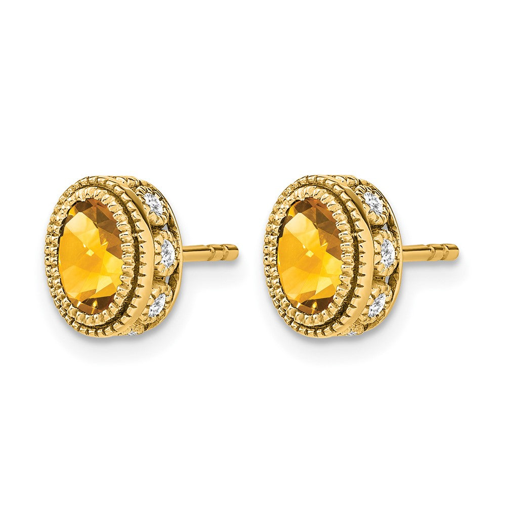 14K Gelbgold Ohrringe mit ovalem Citrin und echten Diamanten