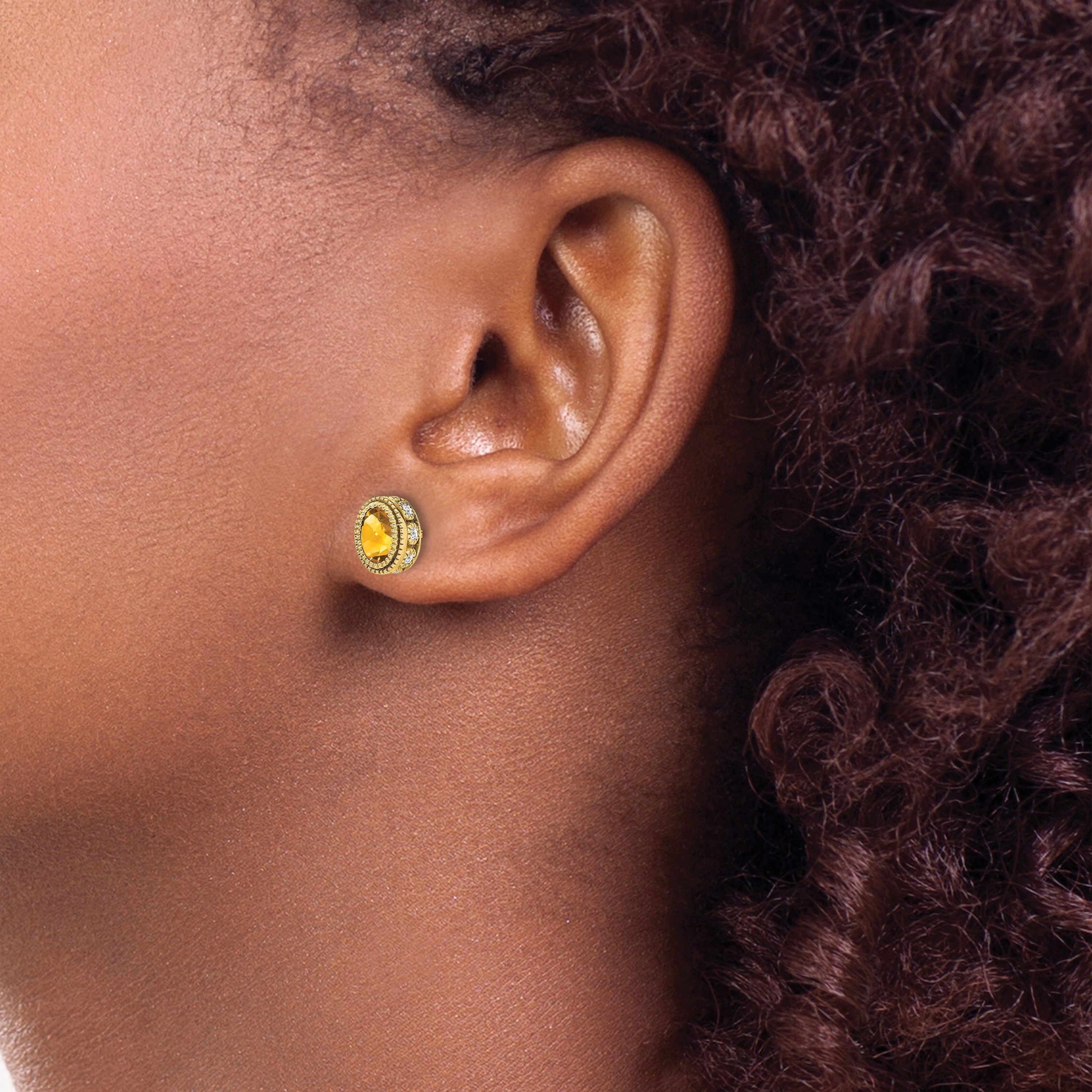 14K Gelbgold Ohrringe mit ovalem Citrin und echten Diamanten