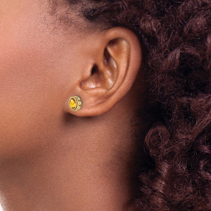 14K Gelbgold Ohrringe mit ovalem Citrin und echten Diamanten