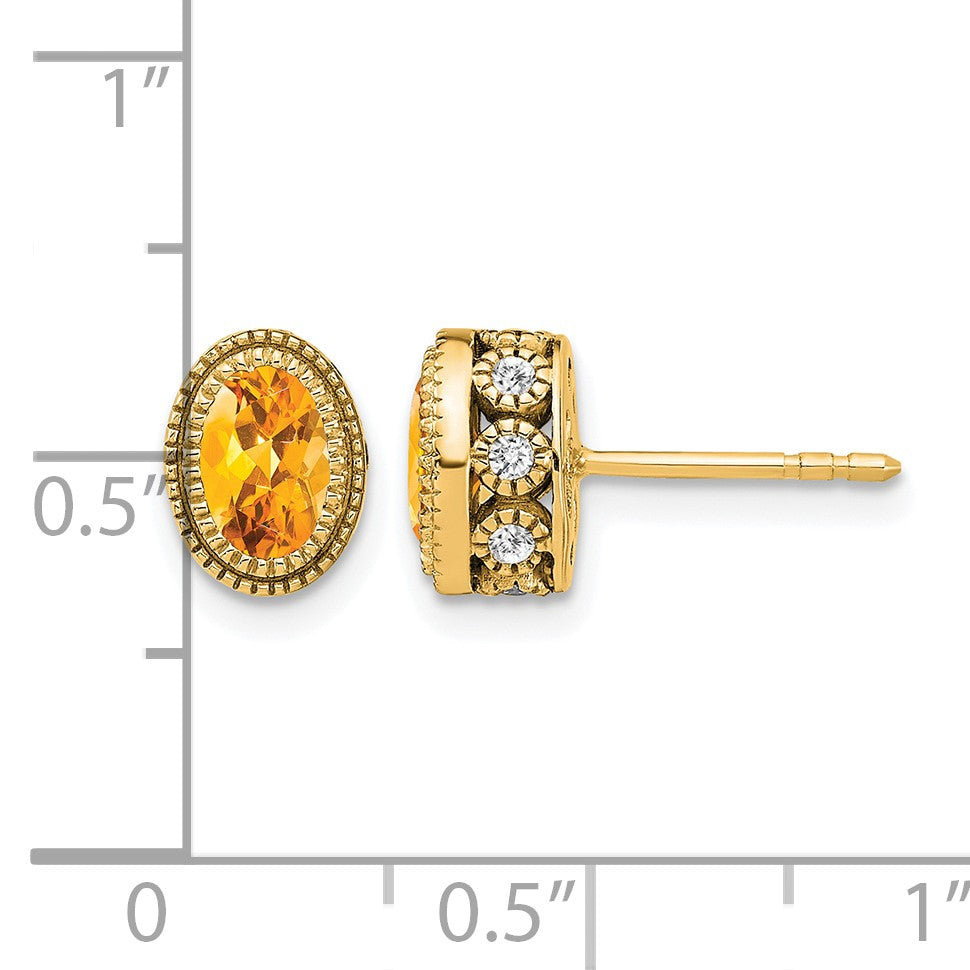 14K Gelbgold Ohrringe mit ovalem Citrin und echten Diamanten