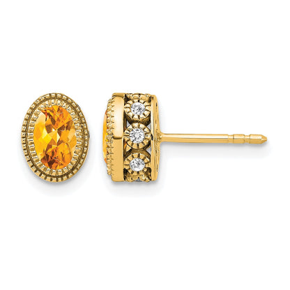 14K Gelbgold Ohrringe mit ovalem Citrin und echten Diamanten