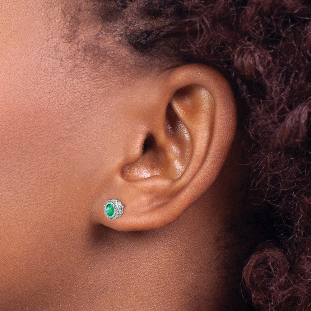 14K Weißgold Ohrringe mit Smaragd und echten Diamanten