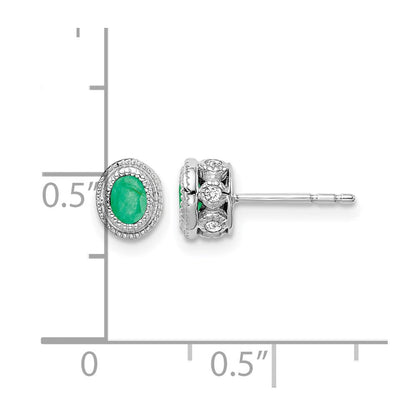 14K Weißgold Ohrringe mit Smaragd und echten Diamanten