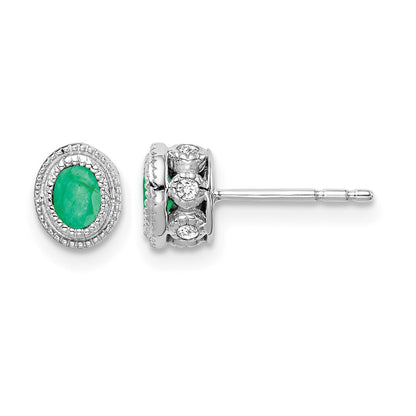 14K Weißgold Ohrringe mit Smaragd und echten Diamanten