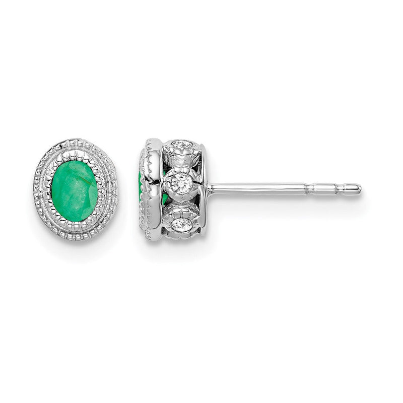14K Weißgold Ohrringe mit Smaragd und echten Diamanten