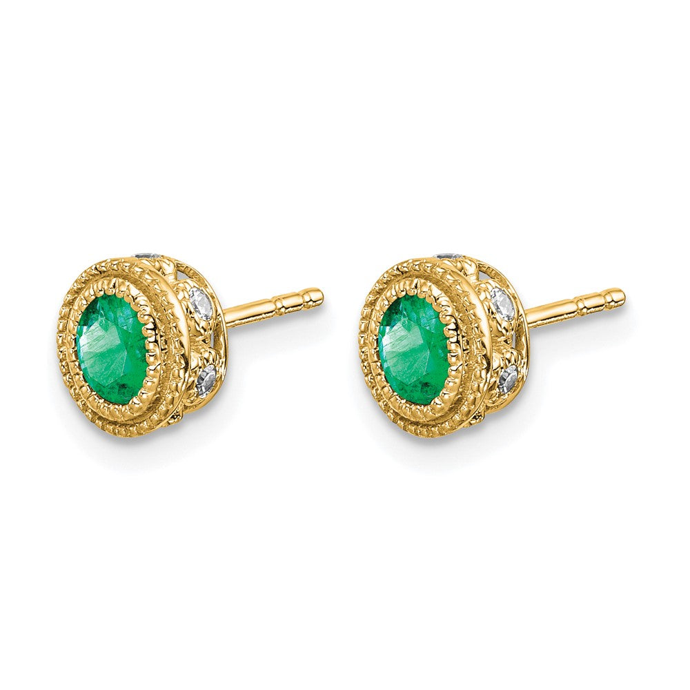 14K Gelbgold Ohrringe mit Smaragd und echten Diamanten