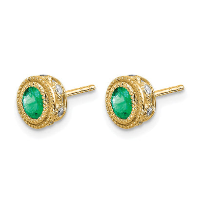 14K Gelbgold Ohrringe mit Smaragd und echten Diamanten