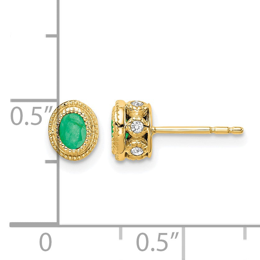 14K Gelbgold Ohrringe mit Smaragd und echten Diamanten