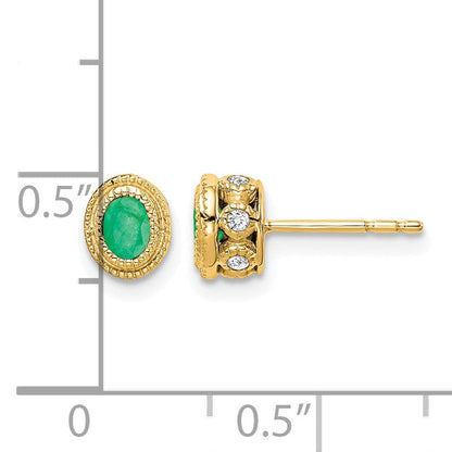14K Gelbgold Ohrringe mit Smaragd und echten Diamanten