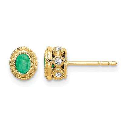 14K Gelbgold Ohrringe mit Smaragd und echten Diamanten