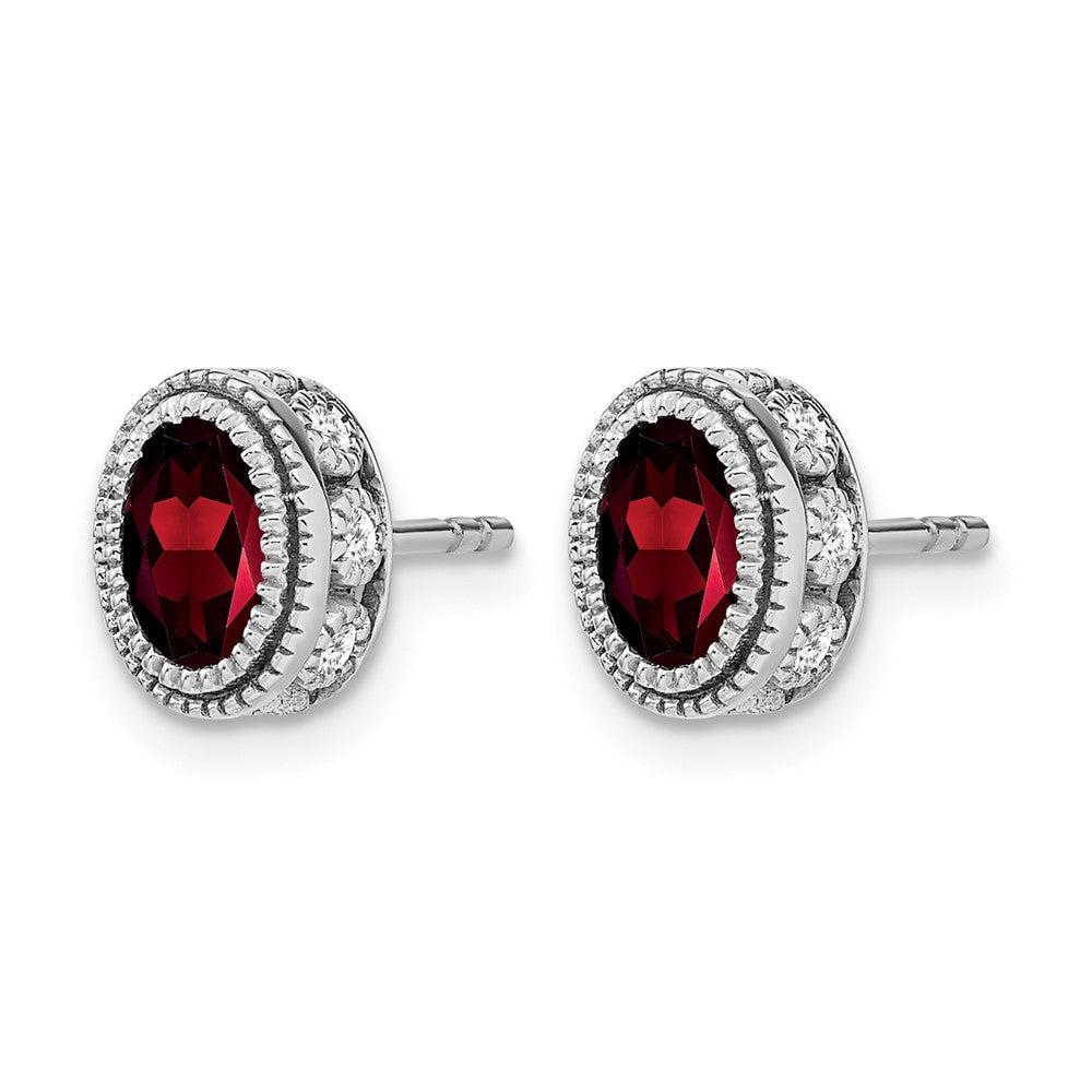 14K Weißgold Ohrringe mit ovalem Granat und echten Diamanten