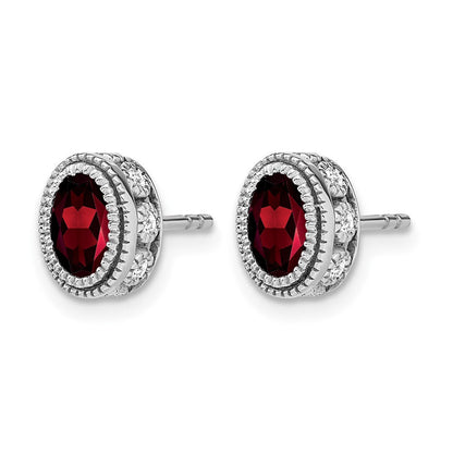 14K Weißgold Ohrringe mit ovalem Granat und echten Diamanten