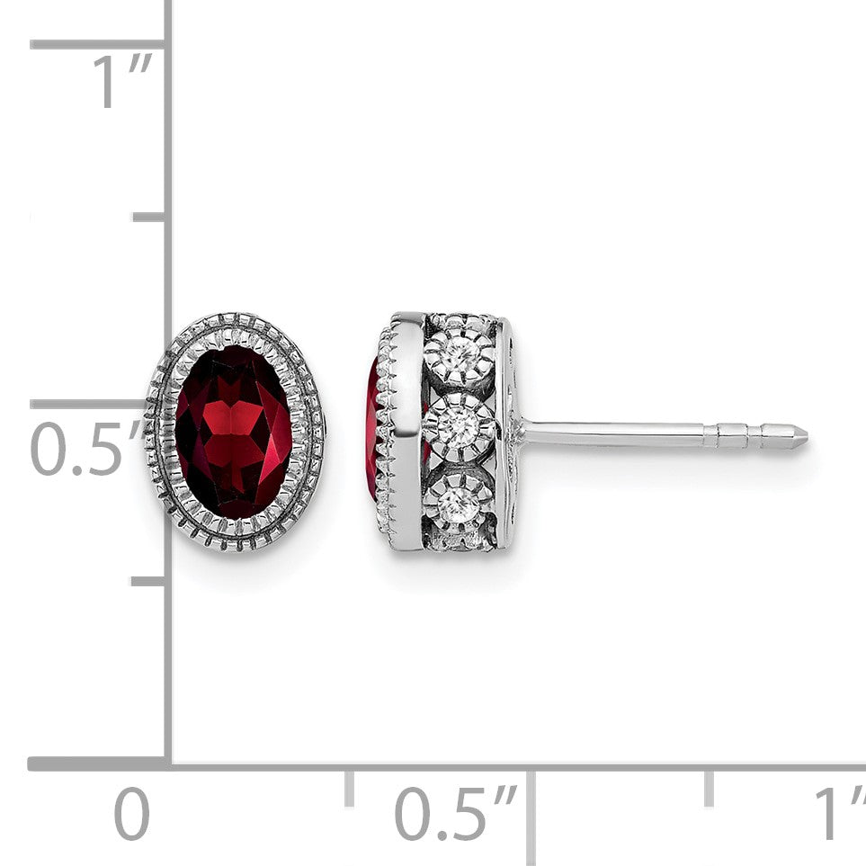 14K Weißgold Ohrringe mit ovalem Granat und echten Diamanten