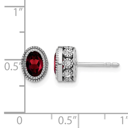 14K Weißgold Ohrringe mit ovalem Granat und echten Diamanten