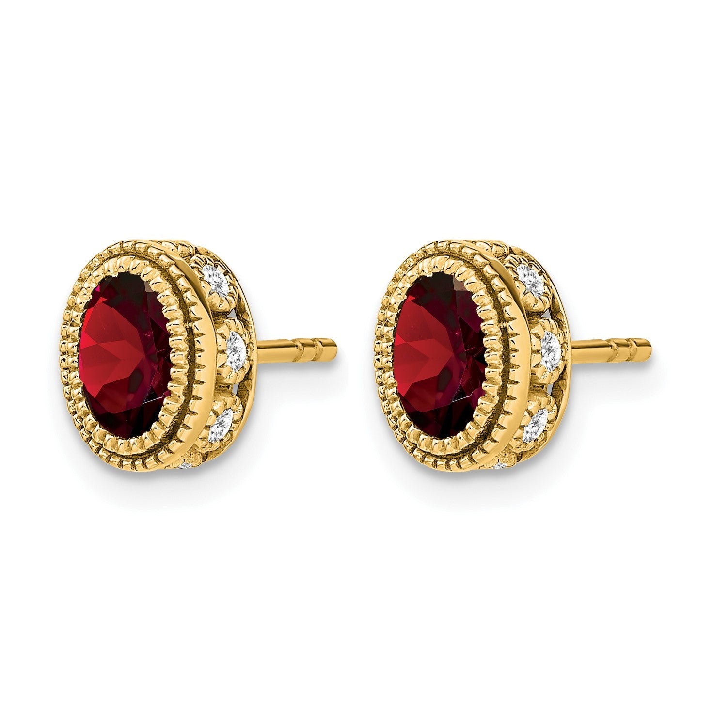 14K Gelbgold Ohrringe mit ovalem Granat und echten Diamanten