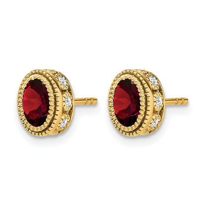 14K Gelbgold Ohrringe mit ovalem Granat und echten Diamanten
