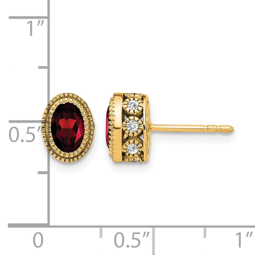 14K Gelbgold Ohrringe mit ovalem Granat und echten Diamanten