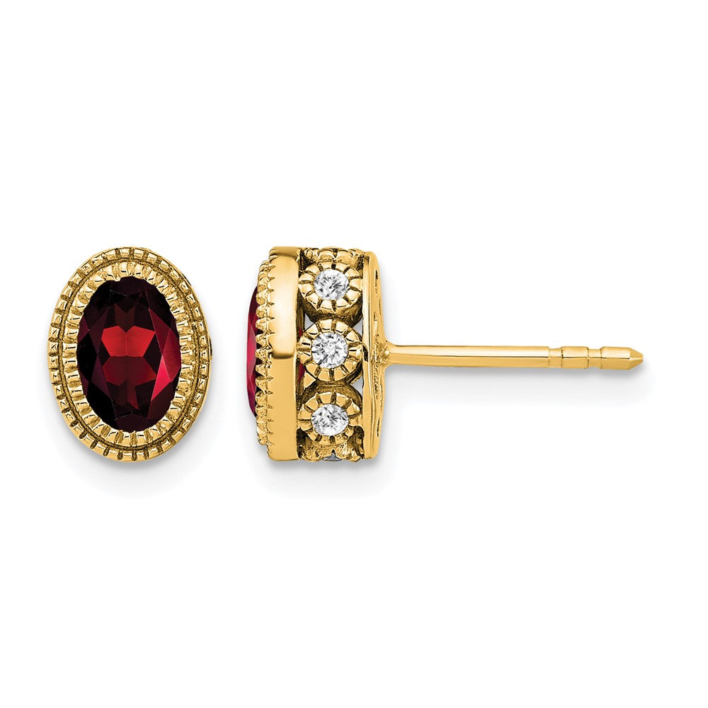 14K Gelbgold Ohrringe mit ovalem Granat und echten Diamanten