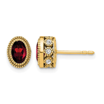 14K Gelbgold Ohrringe mit ovalem Granat und echten Diamanten