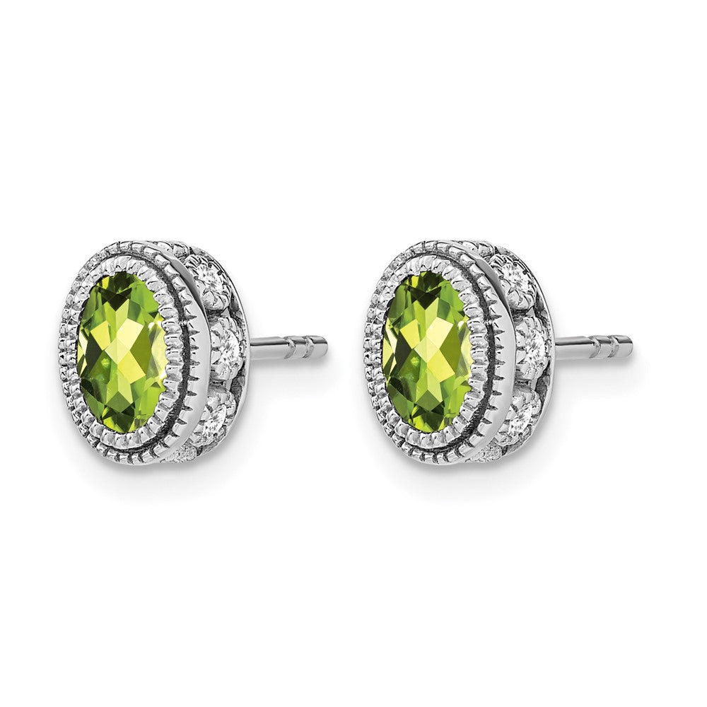 14K Weißgold Ohrringe mit ovalem Peridot und echten Diamanten