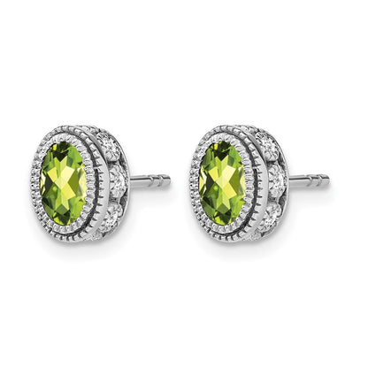 14K Weißgold Ohrringe mit ovalem Peridot und echten Diamanten
