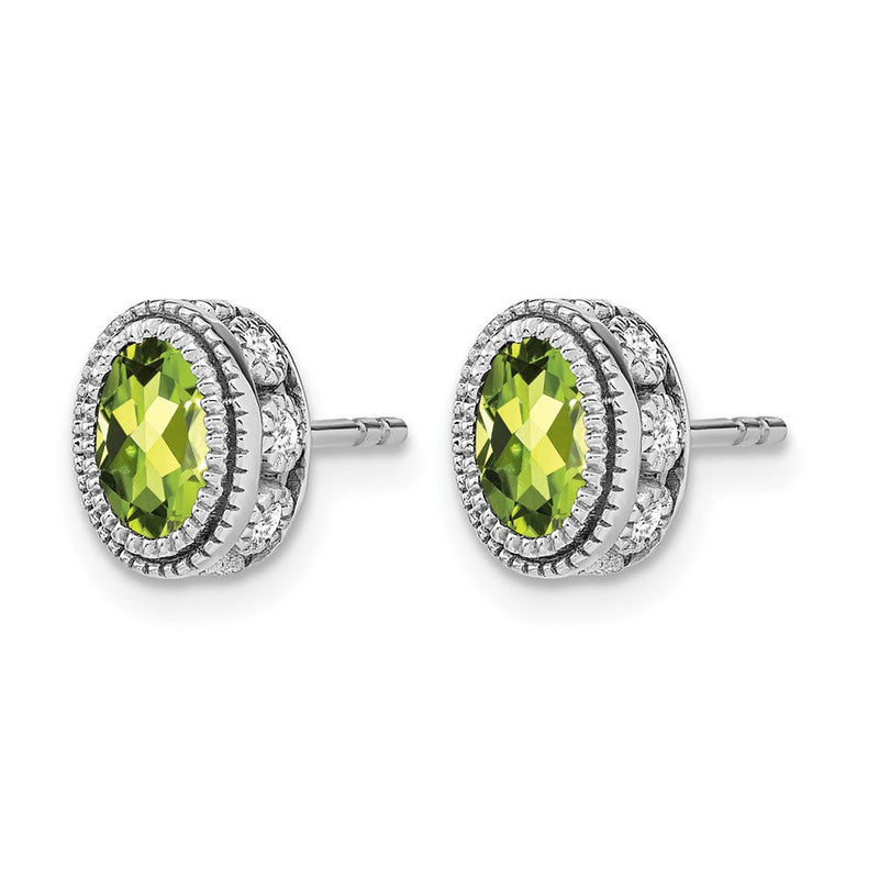 14K Weißgold Ohrringe mit ovalem Peridot und echten Diamanten