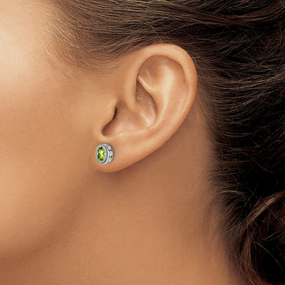 14K Weißgold Ohrringe mit ovalem Peridot und echten Diamanten