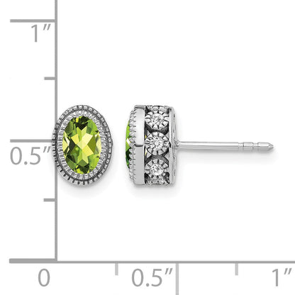 14K Weißgold Ohrringe mit ovalem Peridot und echten Diamanten