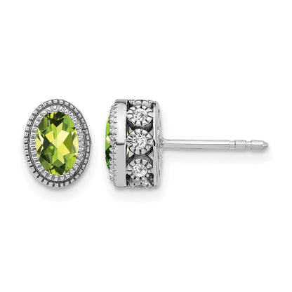 14K Weißgold Ohrringe mit ovalem Peridot und echten Diamanten