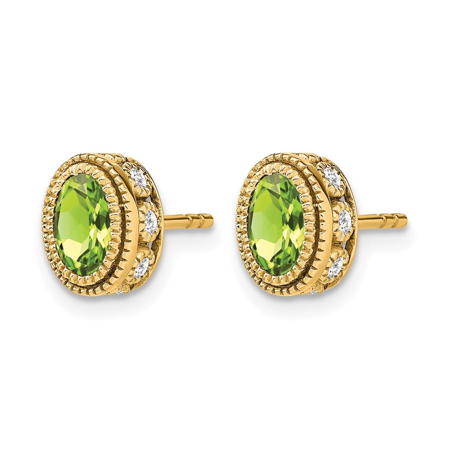 14K Gelbgold Ohrringe mit ovalem Peridot und echten Diamanten