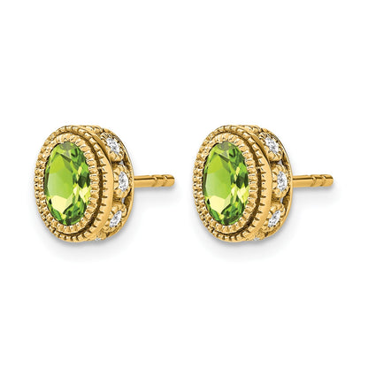 14K Gelbgold Ohrringe mit ovalem Peridot und echten Diamanten