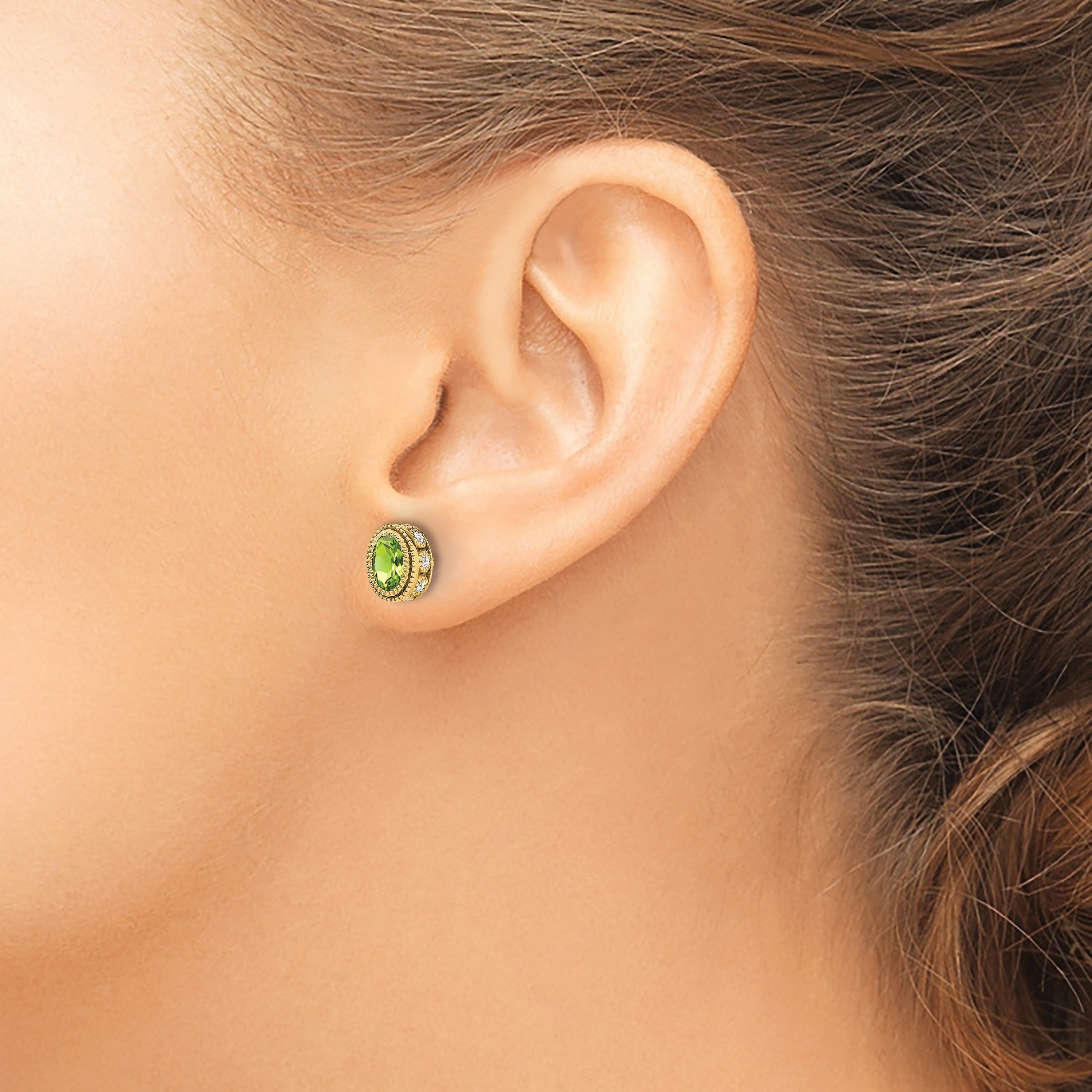 14K Gelbgold Ohrringe mit ovalem Peridot und echten Diamanten