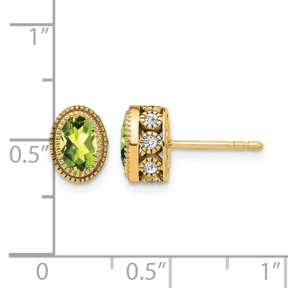 14K Gelbgold Ohrringe mit ovalem Peridot und echten Diamanten