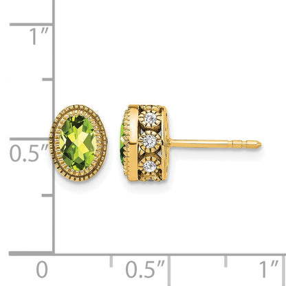 14K Gelbgold Ohrringe mit ovalem Peridot und echten Diamanten