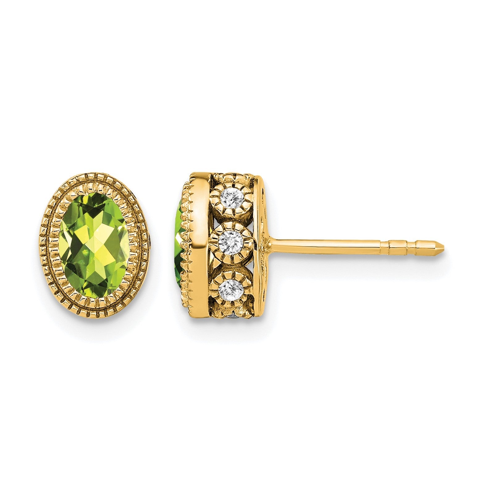 14K Gelbgold Ohrringe mit ovalem Peridot und echten Diamanten