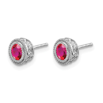 14K Weißgold Ohrringe mit Rubin und echten Diamanten