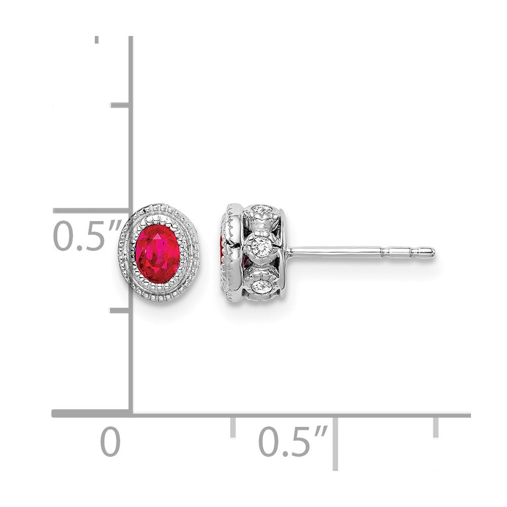 14K Weißgold Ohrringe mit Rubin und echten Diamanten