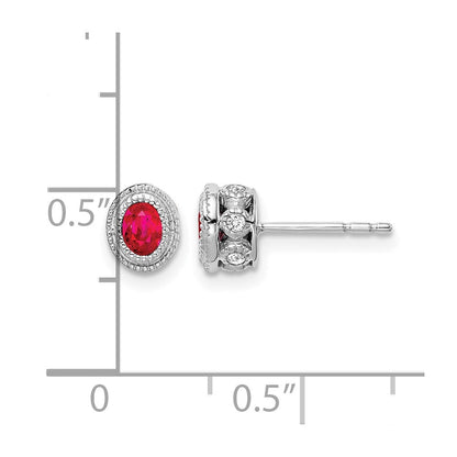 14K Weißgold Ohrringe mit Rubin und echten Diamanten