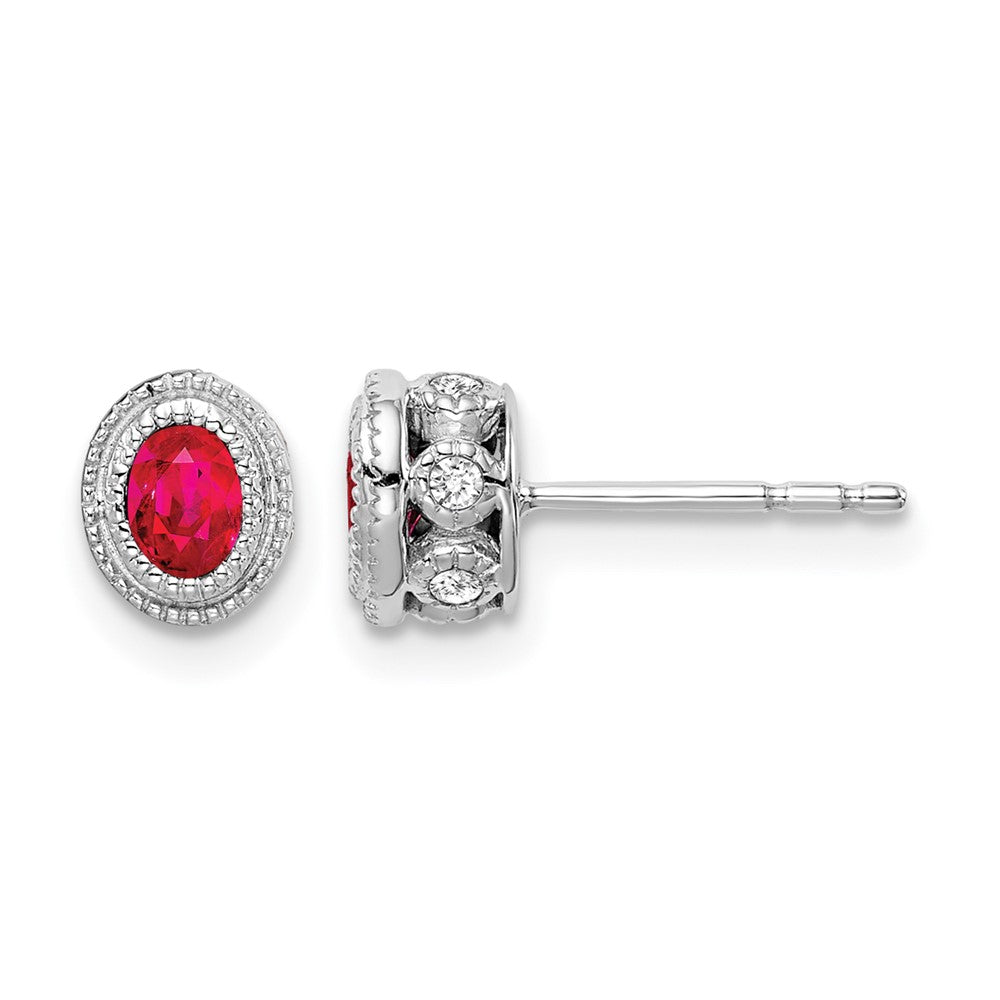 14K Weißgold Ohrringe mit Rubin und echten Diamanten